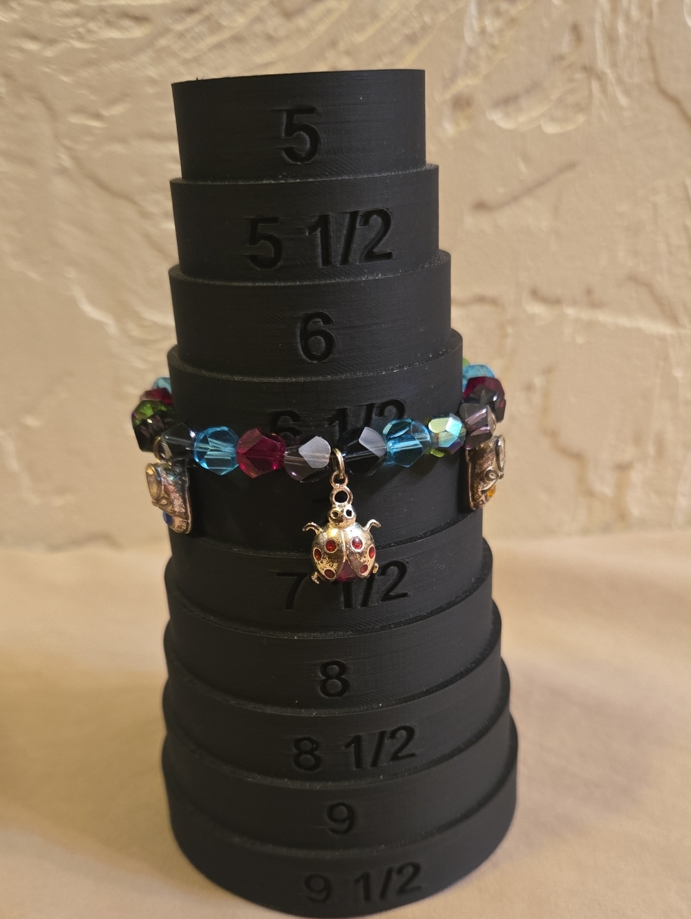 Vintage Multicolor Crystal Bead Ladybug & Baby Show Charm Bracelet